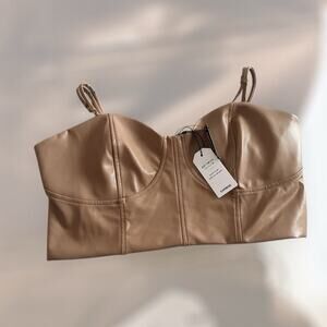 NEW Express Body Contour Faux Leather Corset Cropped Top Tank Cami Crop Tan XL